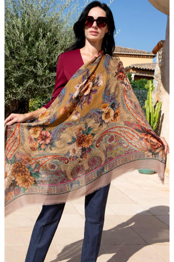 Wool and modal scarf Vintage Floral Tapestry