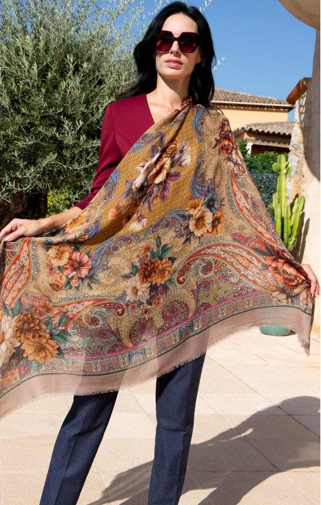 Wool and modal scarf Vintage Floral Tapestry