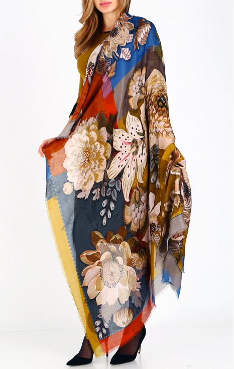 Silk and modal scarf Floral Harmony Square