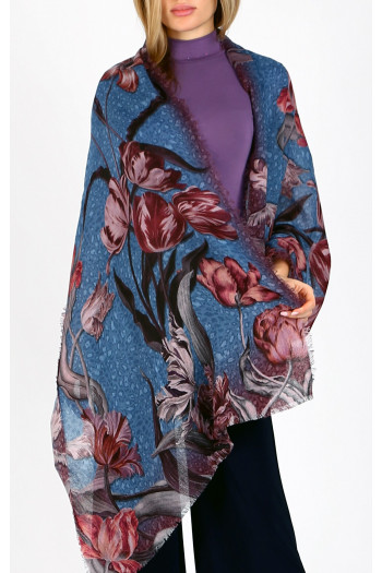 Wool and modal scarf - Pastel Tulip Blue Dream