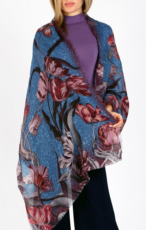 Wool and modal scarf - Pastel Tulip Blue Dream