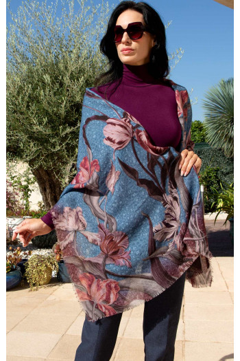 Wool and modal scarf - Pastel Tulip Blue Dream