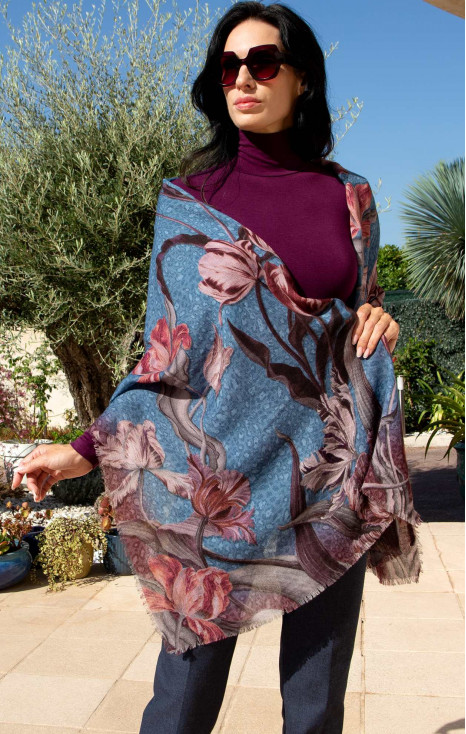 Wool and modal scarf - Pastel Tulip Blue Dream