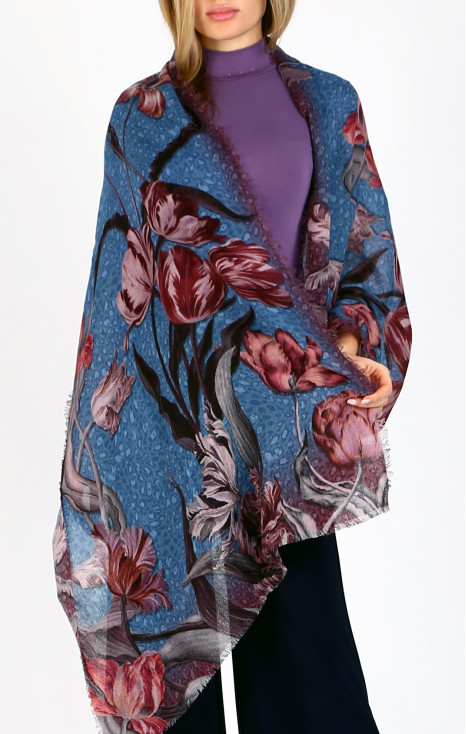 Wool and modal scarf - Pastel Tulip Blue Dream