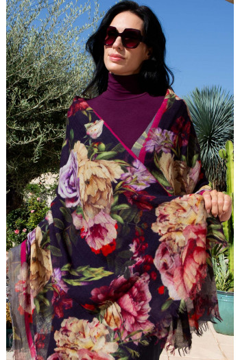 Wool and modal scarf Midnight Roses Whisper