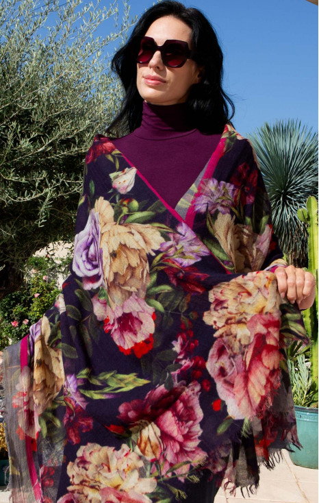 Wool and modal scarf Midnight Roses Whisper