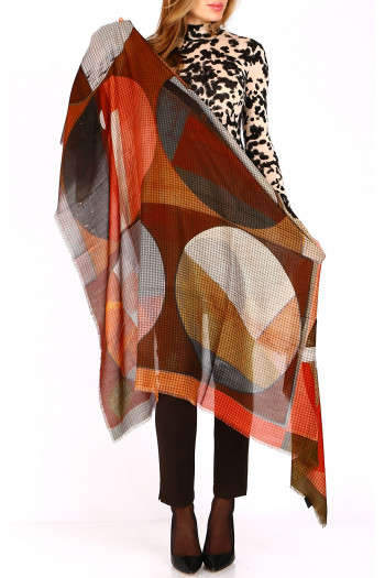 Modern art scarf “Earth-tone Circles” in elegant earthy tones
