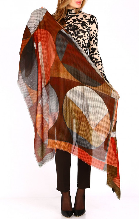 Modern art scarf &ldquo;Earth-tone Circles&rdquo; in elegant earthy tones