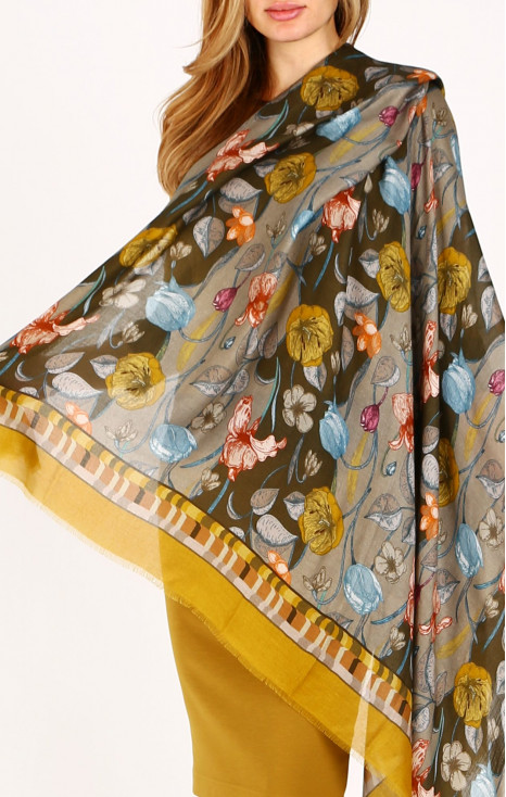 Modal & Silk Square Scarf – Golden Meadow & Blue Tulips