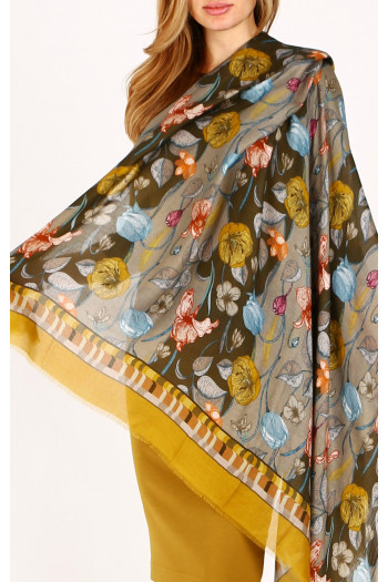 Modal & Silk Square Scarf – Golden Meadow & Blue Tulips