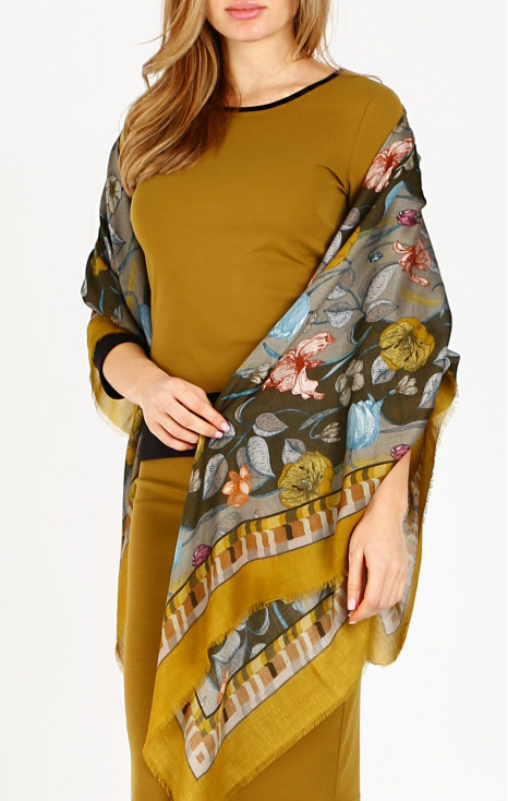 Modal & Silk Square Scarf – Golden Meadow & Blue Tulips