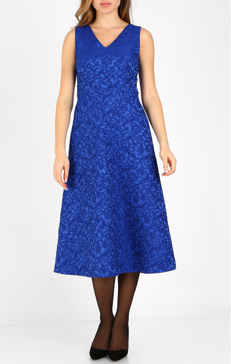 A luxurious jacquard dress in Bright Cobalt Blue  colour