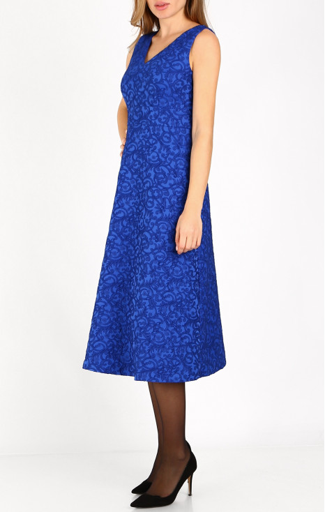 A luxurious jacquard dress in Bright Cobalt Blue  colour