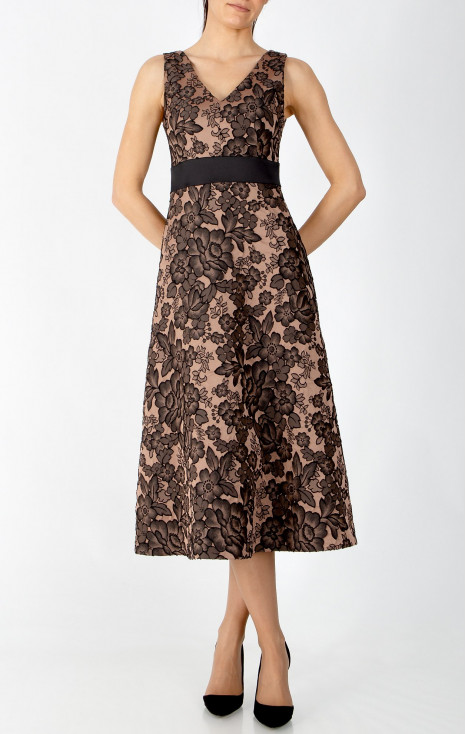 Formal dress crafted from luxurious satin jacquard in Cafe Creme