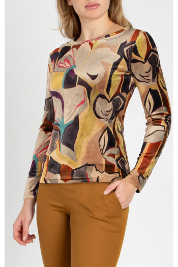 Velvet Top with Autumn Print