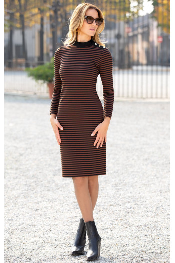 Straight-fit dress with Brown and Black Stripes