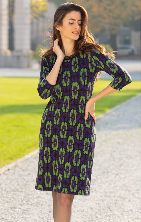 Straight-fit dress in Royal Purple and Forest Green