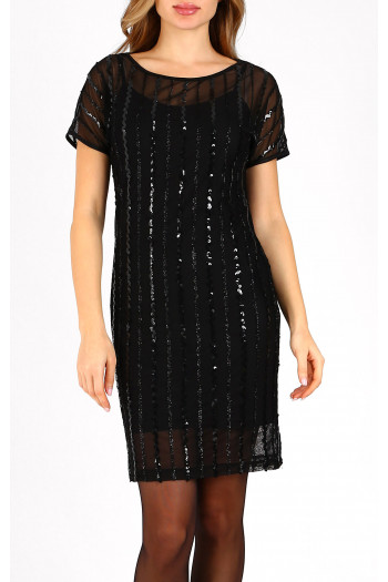 Black tulle dress with glittering sequins