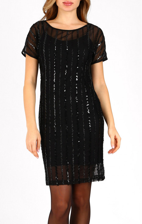 Black tulle dress with glittering sequins