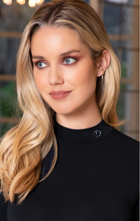 High Neck Top with Swarovski Crystals Logo In Black [1]