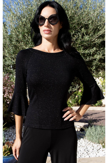 Black Silver Shimmer Blouse with Metallic Fibres