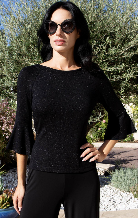 Black Silver Shimmer Blouse with Metallic Fibres