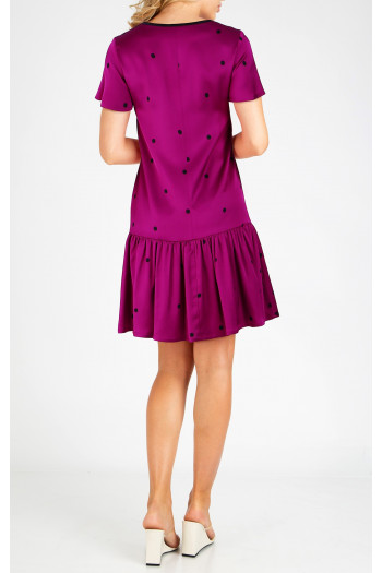 Mini Satin Dress with Frills in Viva Magenta colour [1]