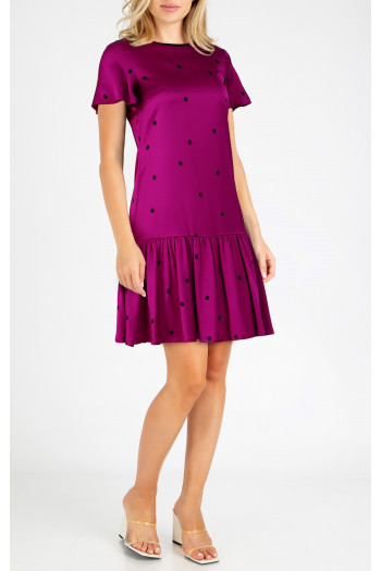 Mini Satin Dress with Frills in Viva Magenta colour