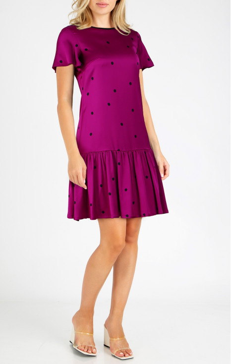 Mini Satin Dress with Frills in Viva Magenta colour