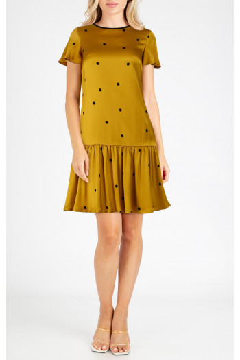 Mini Satin Dress with Frills in Mustard colour