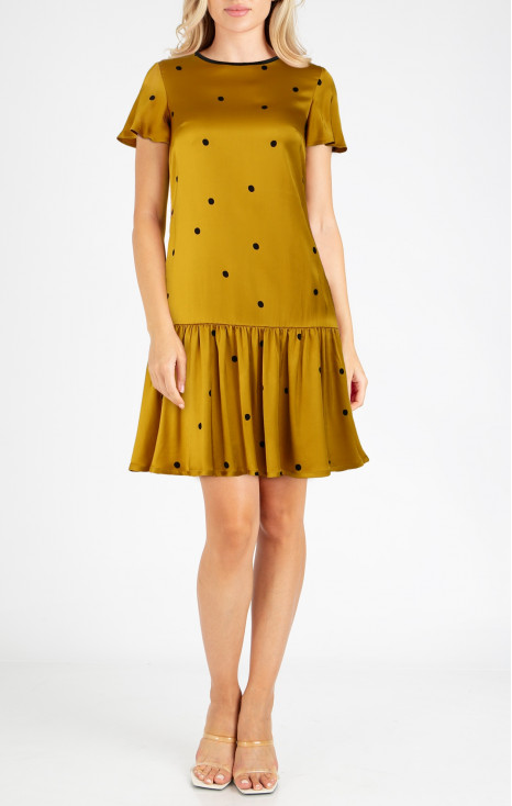 Mini Satin Dress with Frills in Mustard colour