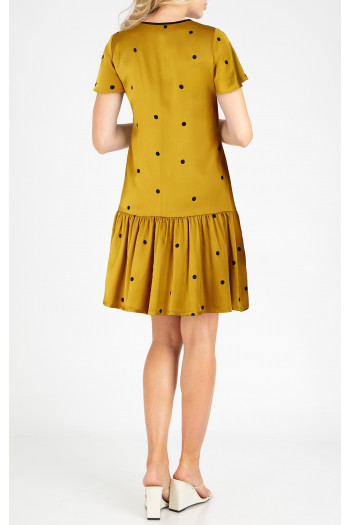 Mini Satin Dress with Frills in Mustard colour [1]
