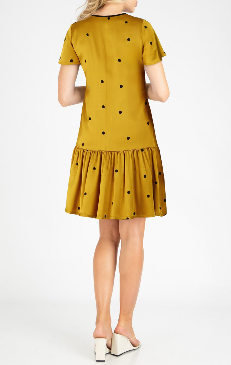 Mini Satin Dress with Frills in Mustard colour [1]