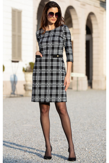Elegant straight dress in classic black-and-white check