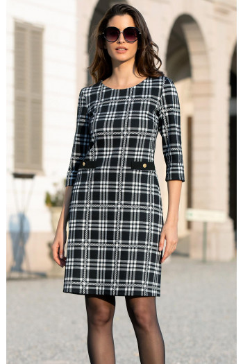 Elegant straight dress in classic black-and-white check [1]