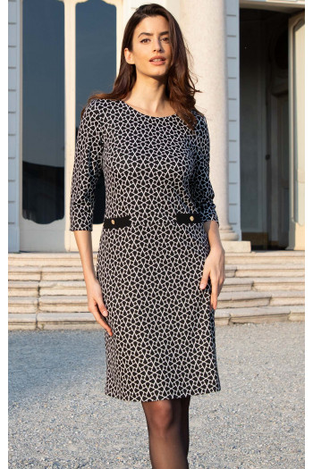 Straight-fit dress in Black and White colour