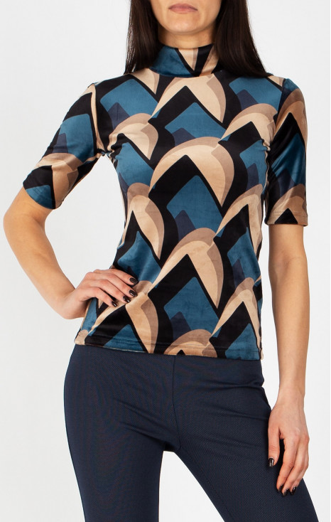 Stretch Velvet Top &ndash; Cobalt Velvet Retro Art
