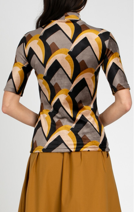 Stretch Velvet Top &ndash; Mustard Velvet Retro Art