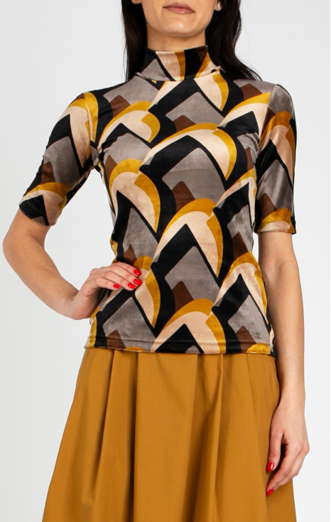 Stretch Velvet Top &ndash; Mustard Velvet Retro Art