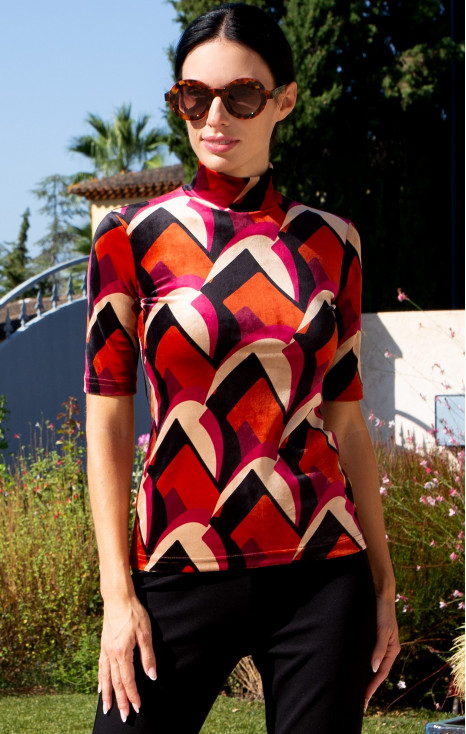Stretch Velvet Blouse – Terracotta Retro Art