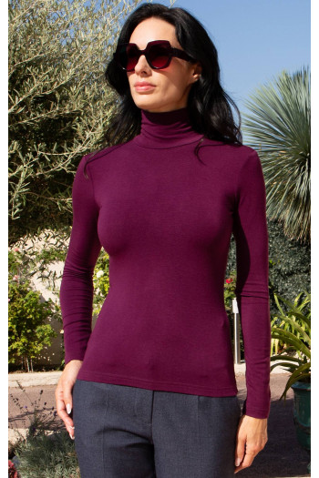 Fitted Soft Jersey Turtleneck in Deep Plum [1]