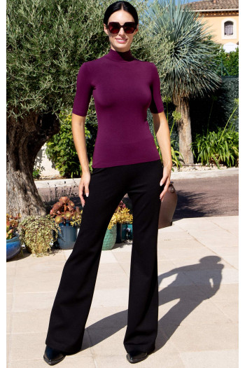 Deep Plum Fitted Soft Jersey Mock-Neck Blouse [1]