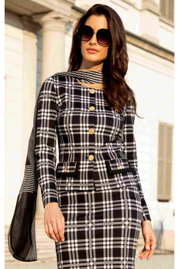 Stylish blazer in luxurious knitted jacquard with black-and-white check pattern