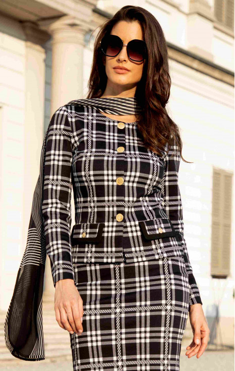 Stylish blazer in luxurious knitted jacquard with black-and-white check pattern