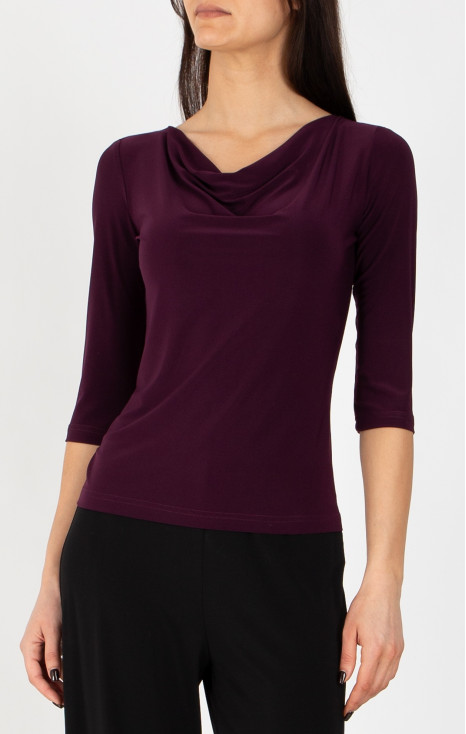 Dark Plum Draped-Neck Jersey Blouse