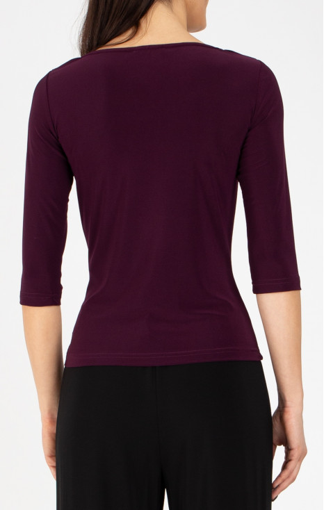 Dark Plum Draped-Neck Jersey Blouse