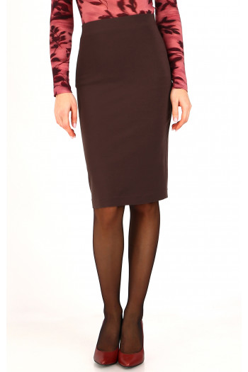 Straight skirt made of firm knit fabric in Chocolate Fondant color