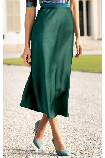 Elegant satin skirt in Pine Green color
