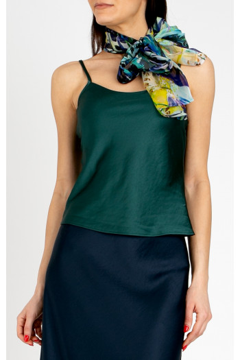 Elegant satin top with thin straps in Pine Green