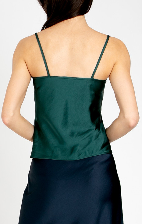 Elegant satin top with thin straps in Pine Green